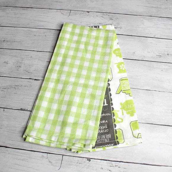 Living Quarters Kitchen Towel Set Green White Tea Pots 100% Cotton - Picture 6 of 6